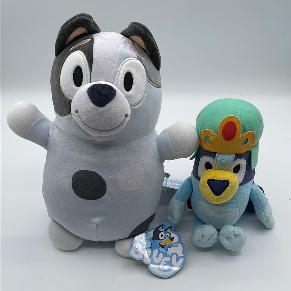 NWT Bluey Plush Toy Set - Hugmees Squishmallow Muffin and Royal Princess Bluey